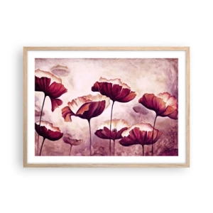 Affiche dans un chêne clair - Poster - Pétale rouge et blanc - 70x50 cm