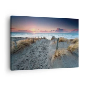Impression sur toile - Image sur toile - Chemin menant à la plage au coucher du soleil - 70x50cm - Tu as versé l'éclat de l'arc-en-ciel sur les flots - Décoration murale moderne pour le salon et la chambre ARTTOR