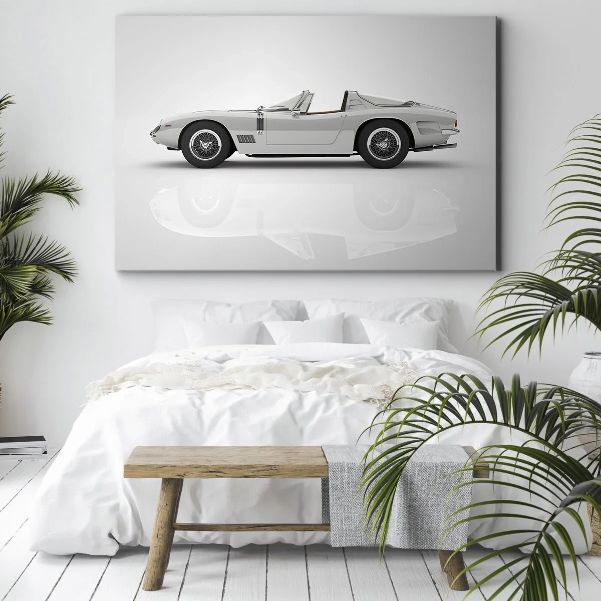 Impression sur toile - Image sur toile - Cabriolet blanc classique sur fond clair - 100x70cm - Promesse de plaisir - Décoration murale moderne pour le salon et la chambre ARTTOR