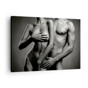 Impression sur toile - Image sur toile - Représentation en noir et blanc de corps féminins et masculins dans une pose artistique - 70x50cm - Adam et Eve - Décoration murale moderne pour le salon et la chambre ARTTOR
