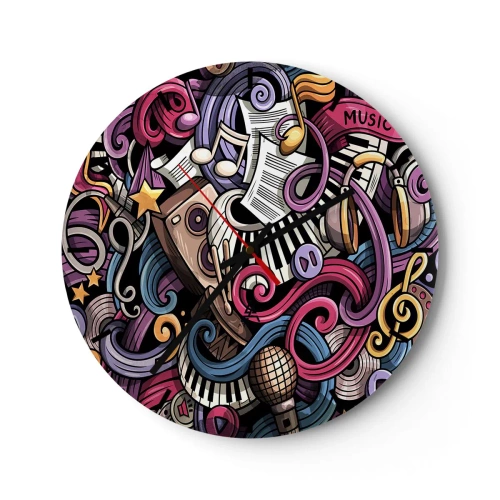 Horloge murale - Pendule murale - Composition abstraite de motifs musicaux et d'instruments - 30x30cm - Mélodie compliquée - Décoration murale moderne pour le salon, la cuisine et la chambre ARTTOR