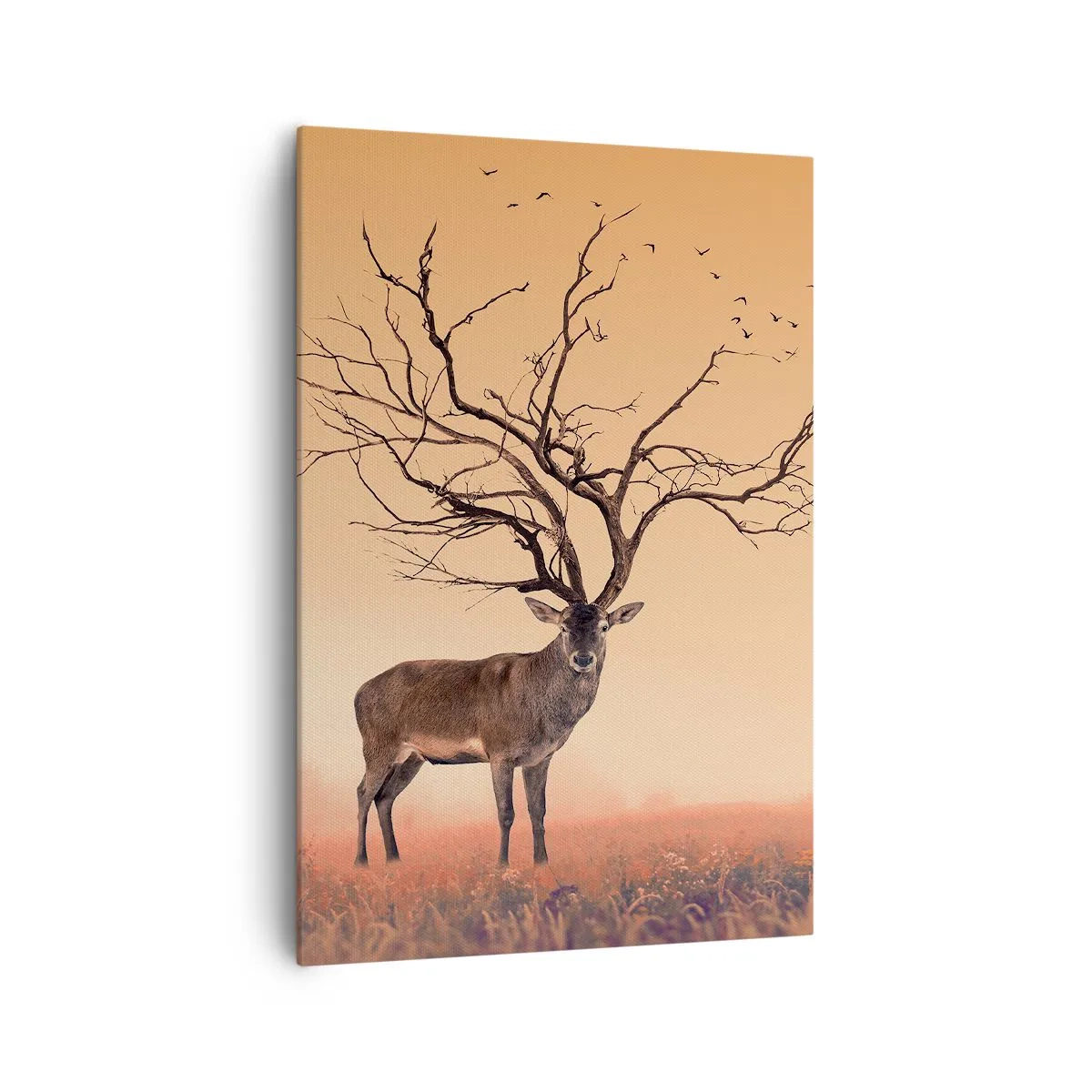 Impression sur toile - Image sur toile - Un graphique de cerf fantaisie avec des branches au lieu de bois - 70x100cm - Cerf de Pra - l'esprit éternel de la forêt - Décoration murale moderne pour le salon et la chambre ARTTOR