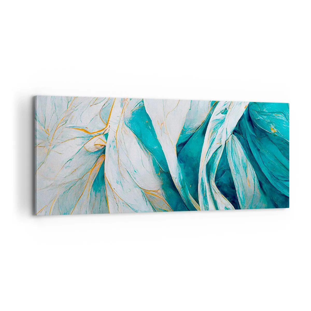 Impression sur toile - Image sur toile - Abstraction bleue avec un motif doré - 100x40 cm