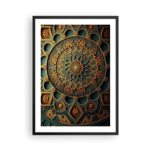 Affiche dans un cadre noir - Poster - Mandala doré sur fond sombre - 50x70cm - Dans une ambiance arabe - Décoration murale moderne pour le salon et la chambre ARTTOR