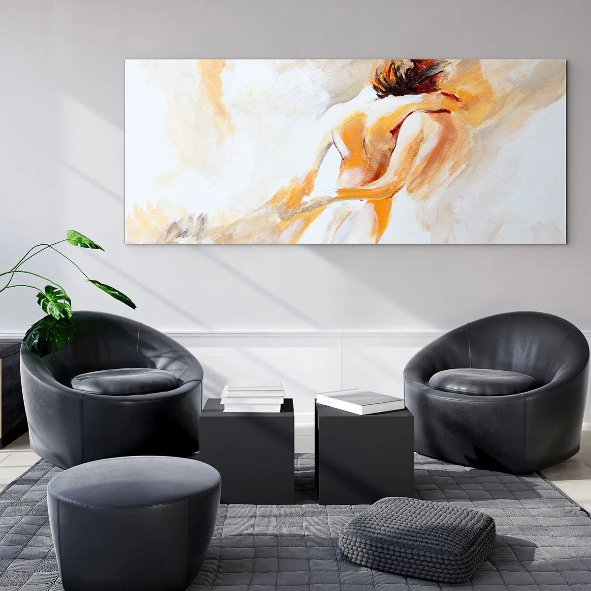 Impression sur verre - Image sur verre - Scène abstraite d'une étreinte romantique - 140x50cm - Proximité dans le ciel - Décoration murale moderne pour le salon et la chambre ARTTOR