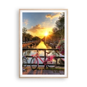 Affiche dans un chêne clair - Poster - Matin de printemps à Amsterdam - 70x100 cm