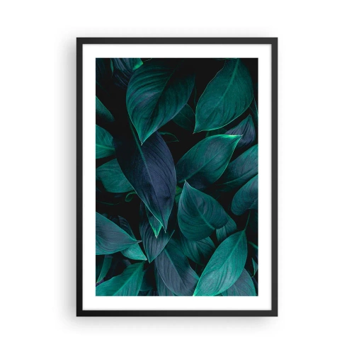 Affiche dans un cadre noir - Poster - Feuilles vert foncé avec un rétroéclairage subtil - 50x70cm - le vert lui-même - Décoration murale moderne pour le salon et la chambre ARTTOR