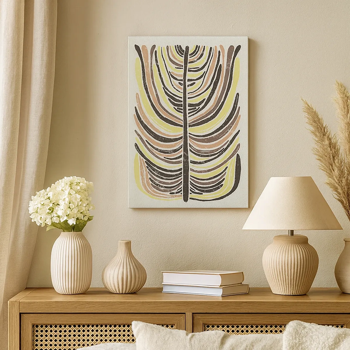 Impression sur toile - Image sur toile - Motif de feuille abstrait dans des tons terreux - 50x70cm - Abstraction pleine de vie - Décoration murale moderne pour le salon et la chambre ARTTOR