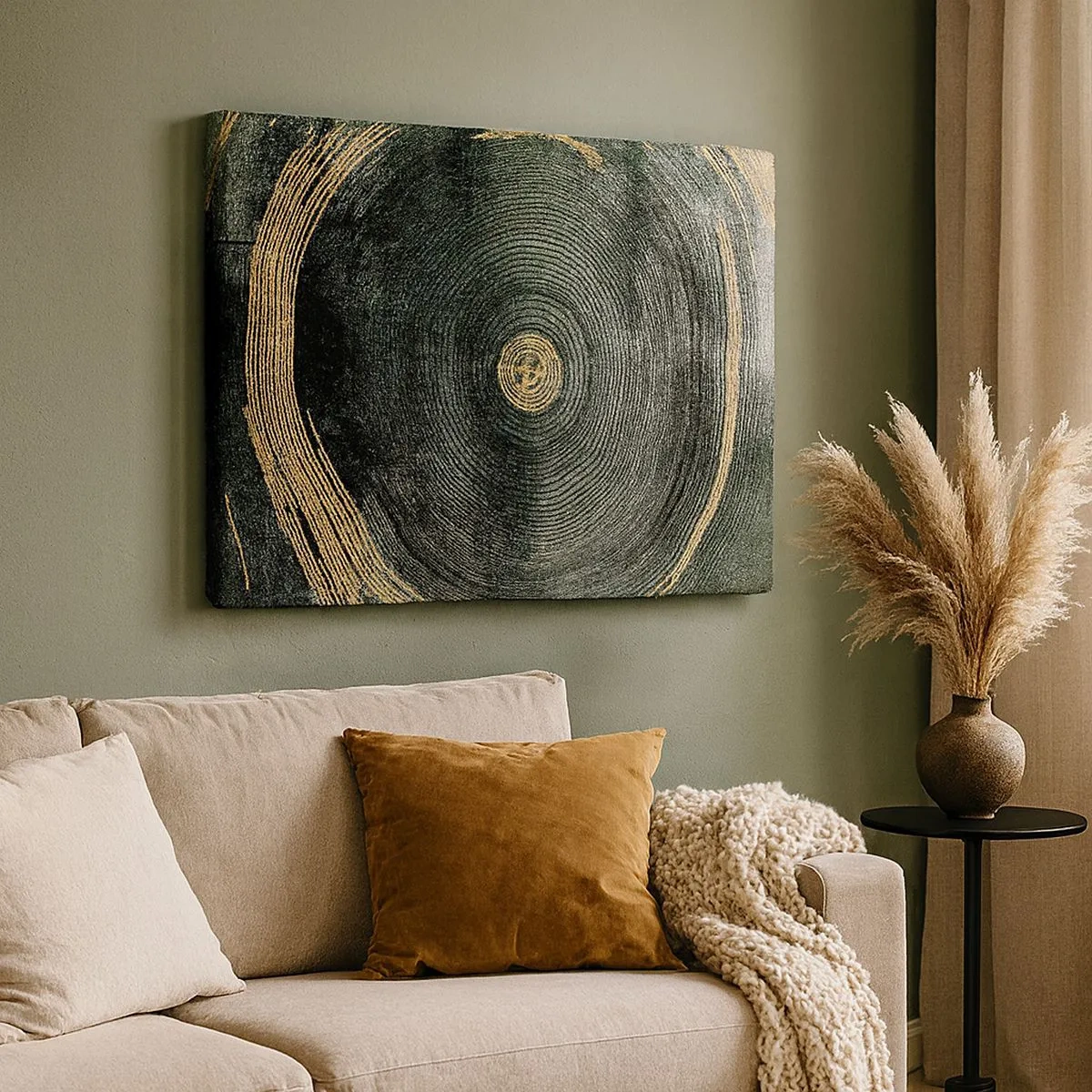 Impression sur toile - Image sur toile - Cercles concentriques avec des accents dorés - 70x50cm - Changement et persistance - Décoration murale moderne pour le salon et la chambre ARTTOR