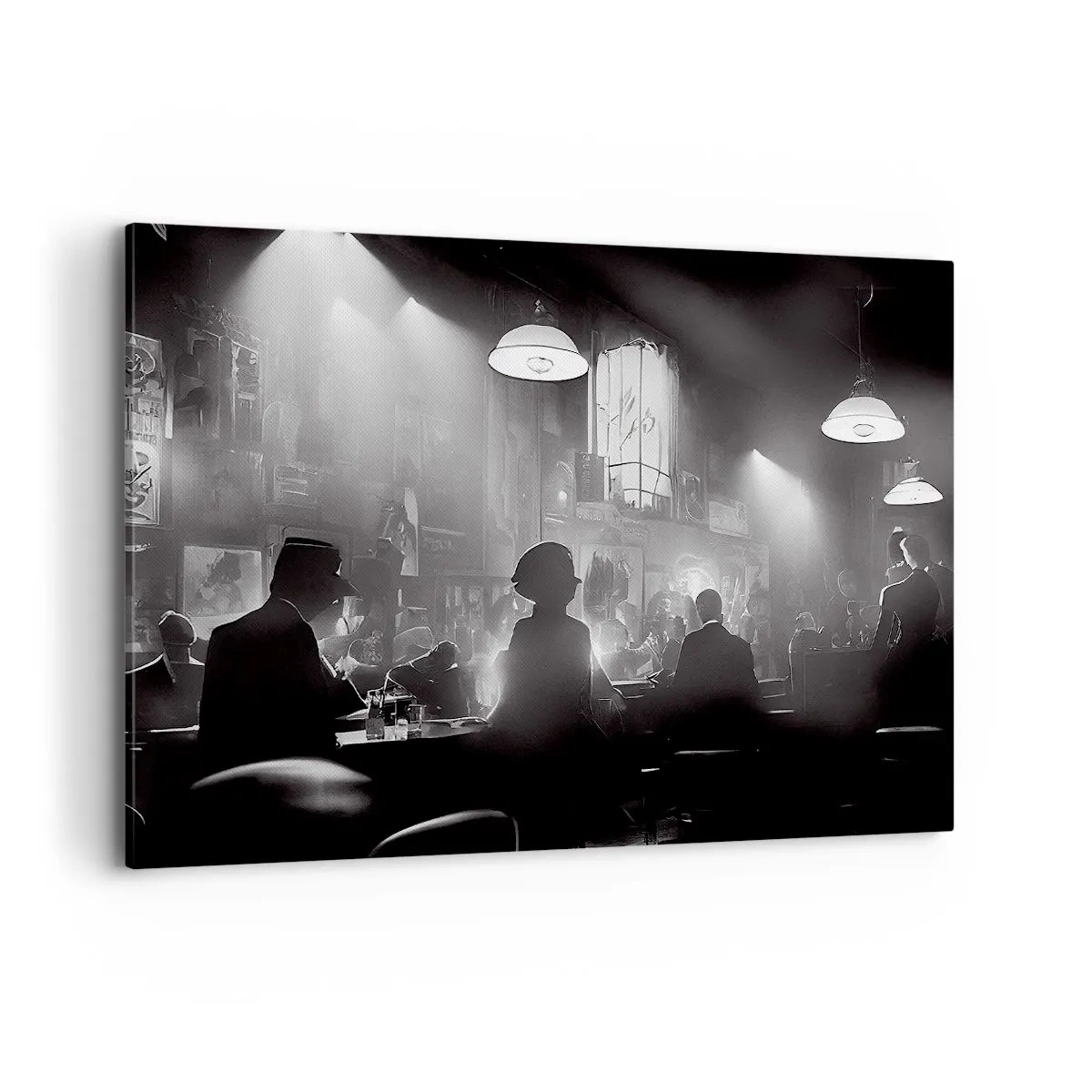 Impression sur toile - Image sur toile - Scène de boîte de nuit de jazz en noir et blanc - 100x70cm - Dans une ambiance jazz - Décoration murale moderne pour le salon et la chambre ARTTOR