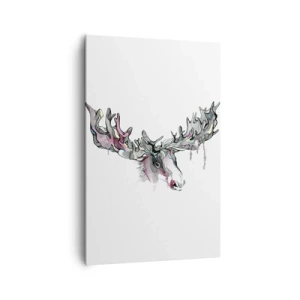 Impression sur toile - Image sur toile - Aquarelle artistique d'un élan aux bois riches - 80x120cm - Couronne du roi de la forêt - Décoration murale moderne pour le salon et la chambre ARTTOR