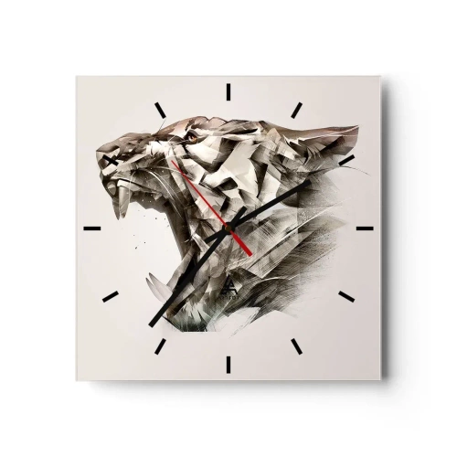 Horloge murale - Pendule murale - Image abstraite d'un tigre dans des tons beiges - 30x30cm - Vous savez déjà qui est en charge - Décoration murale moderne pour le salon et la chambre ARTTOR