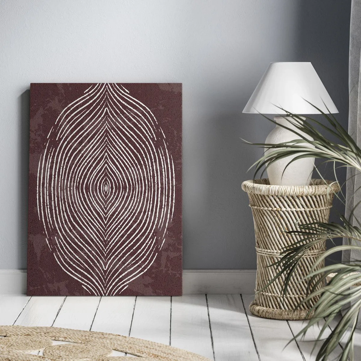 Impression sur toile - Image sur toile - Ondes symétriques en lignes blanches sur fond marron - 70x100cm - L'espace parle - Décoration murale moderne pour le salon et la chambre ARTTOR