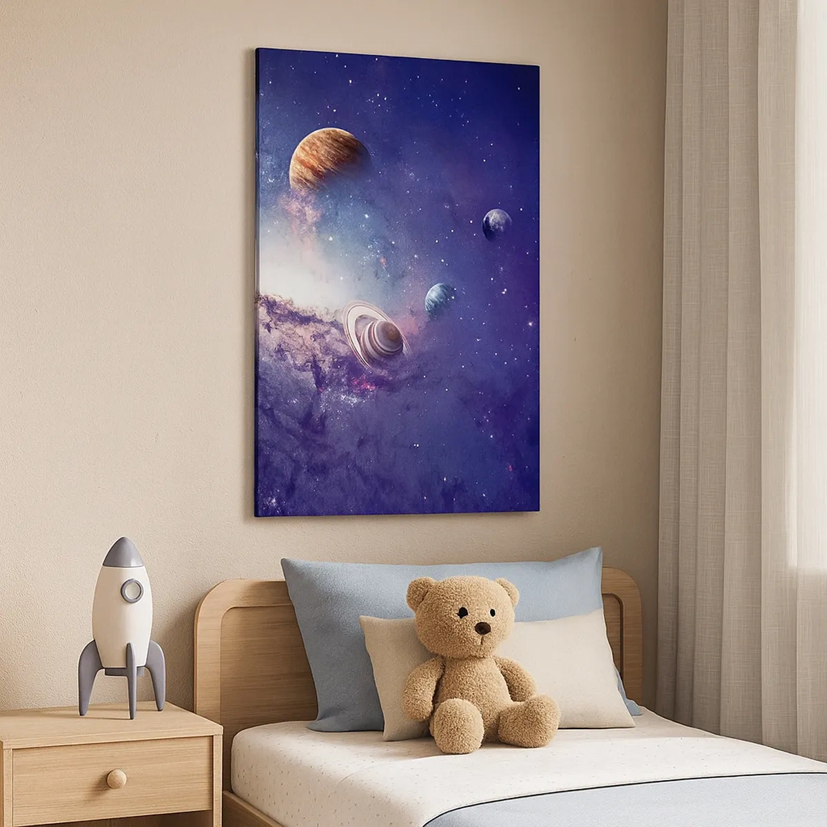 Impression sur toile - Image sur toile - Planètes dans une galaxie avec une nébuleuse en arrière-plan - 50x70cm - Système de danse solaire - Décoration murale moderne pour le salon et la chambre ARTTOR