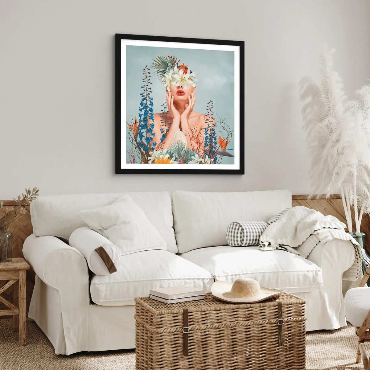 Affiche dans un cadre noir - Poster - Femme - fleur - 60x60 cm