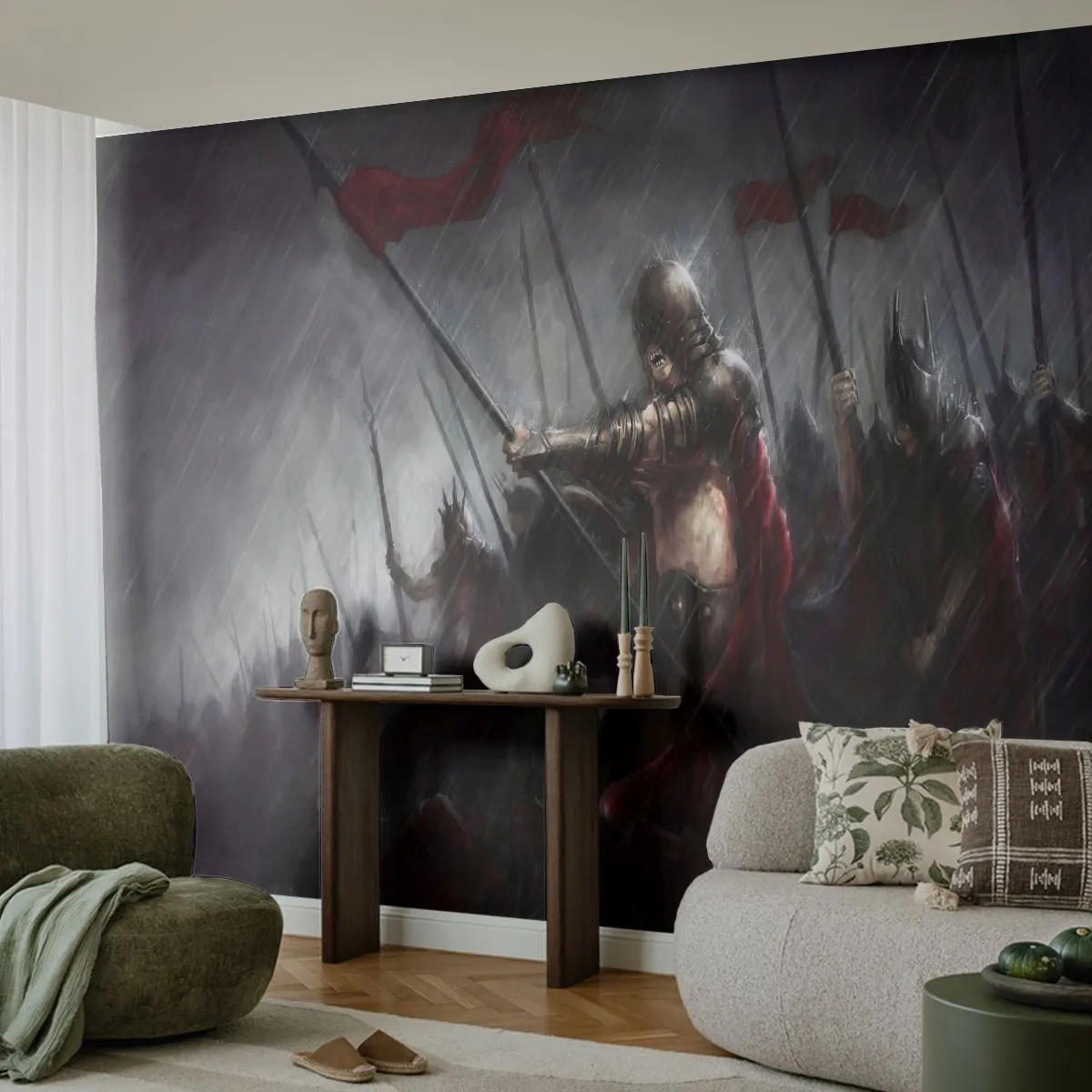Papier Peint Photo Standard Eco - Passant, dis à Sparte… - Chevalier en armure, Armée, Abstraction - 300x210 cm