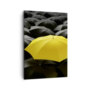 Impression sur toile - Image sur toile - Un parapluie jaune parmi des parapluies noirs - 50x70cm - Adieu chagrin - Décoration murale moderne pour le salon et la chambre ARTTOR