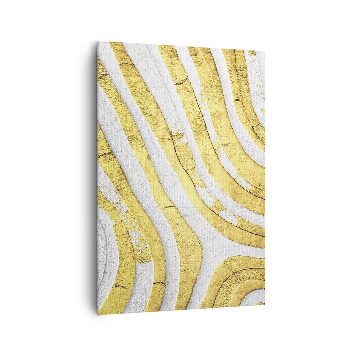 Impression sur toile - Image sur toile - Lignes abstraites dorées et blanches dans une texture 3D - 70x100cm - Composition en blanc et or - Décoration murale moderne pour le salon et la chambre ARTTOR