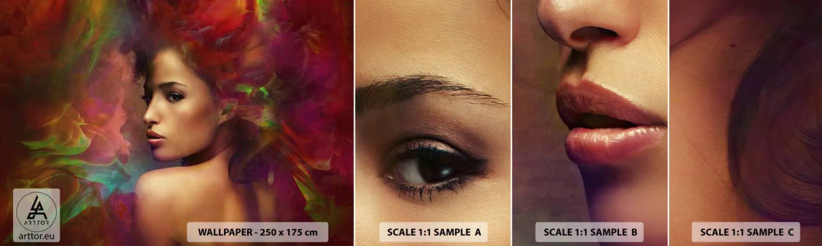 Échantillon De Papier Peint Standard Eco - Plus beau qu'un arc-en-ciel, aussi délicat qu'un brouillard - Femme, Visage de femme, Corps - 100x30 cm