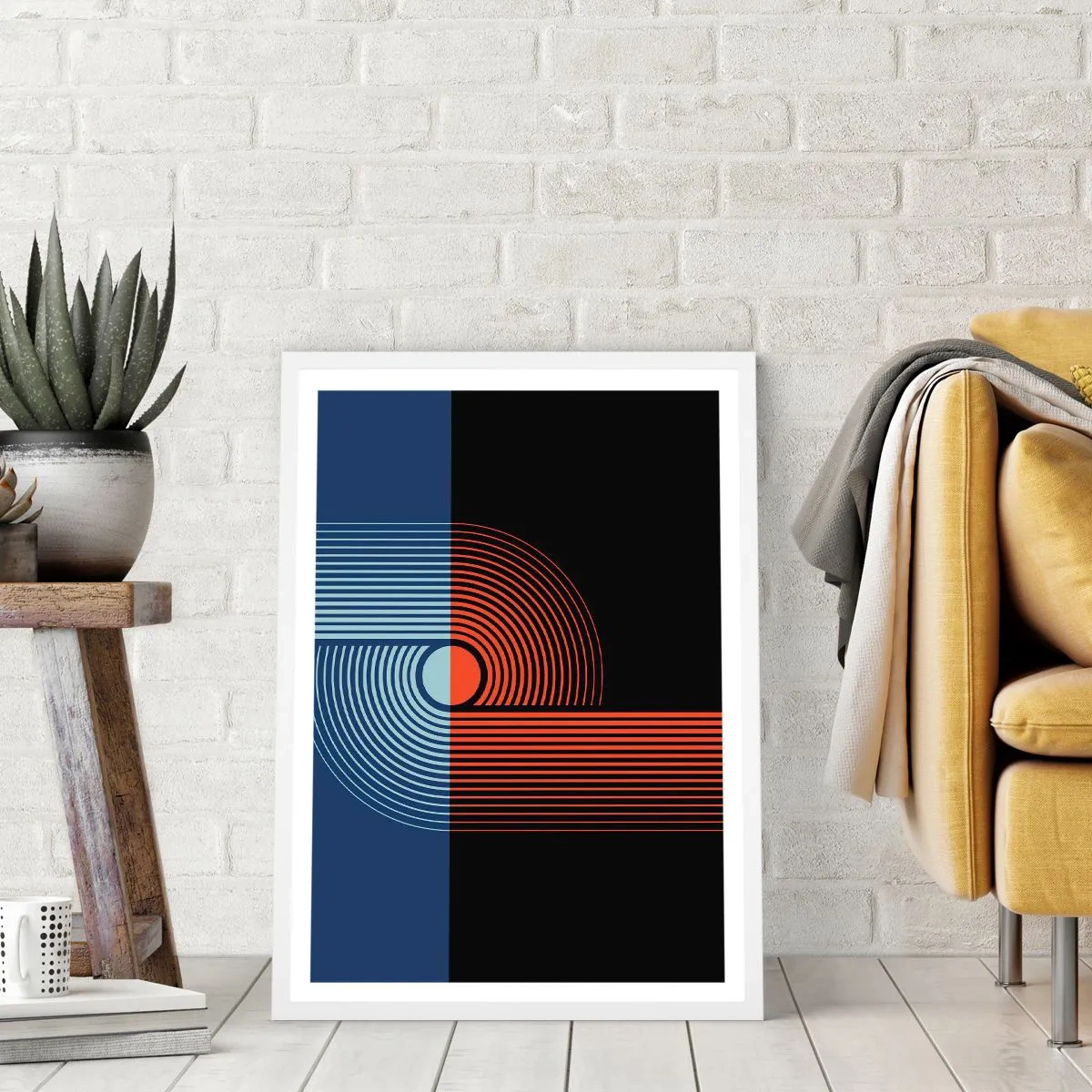 Affiche dans un cadre blanc - Poster - Dans une étreinte géométrique - 70x100 cm