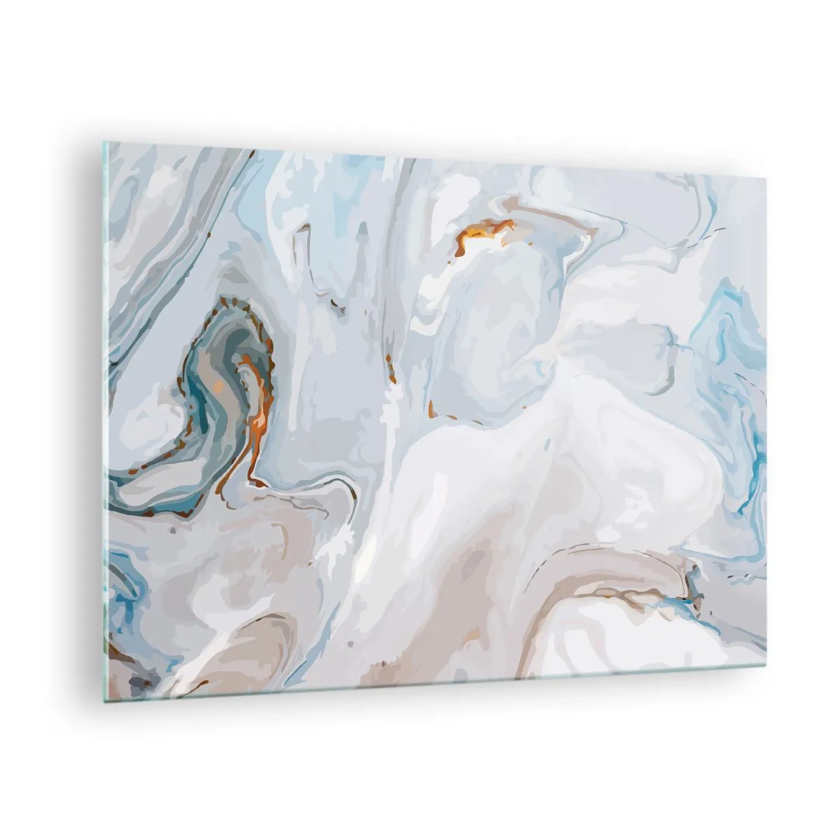 Impression sur verre - Image sur verre - Un motif de marbre subtil dans des tons de bleu et de blanc - 70x50cm - Blanc surélevé - Décoration murale moderne pour le salon et la chambre ARTTOR