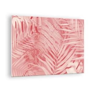 Impression sur verre - Image sur verre - Feuilles tropicales roses dans une composition moderne - 70x50cm - Concept de rose - Décoration murale moderne pour le salon et la chambre ARTTOR
