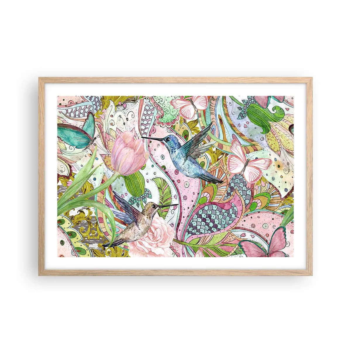 Affiche dans un chêne clair - Poster - Empêtré dans les vignes - 70x50 cm