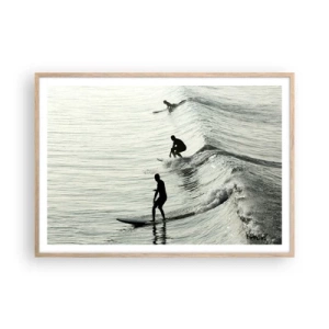 Affiche dans un chêne clair - Poster - A la rencontre de la vague - 100x70 cm