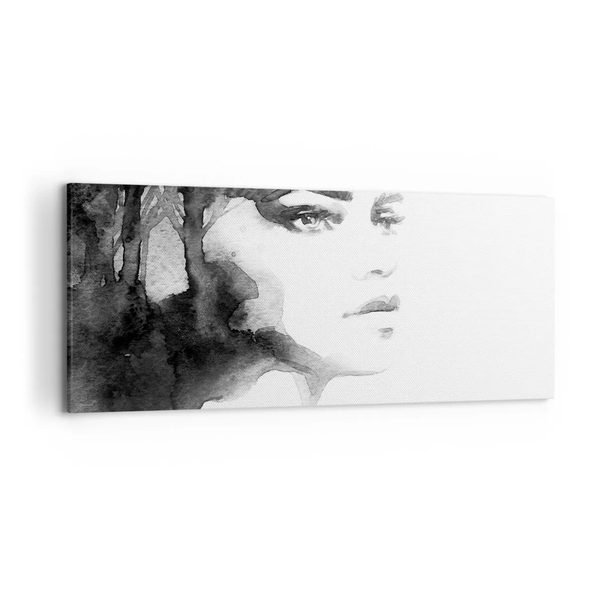 Impression sur toile - Image sur toile - Un portrait subtil d'une femme dans des tons de noir et blanc - 120x50cm - Fait de mystère et de brouillard - Décoration murale moderne pour le salon et la chambre ARTTOR