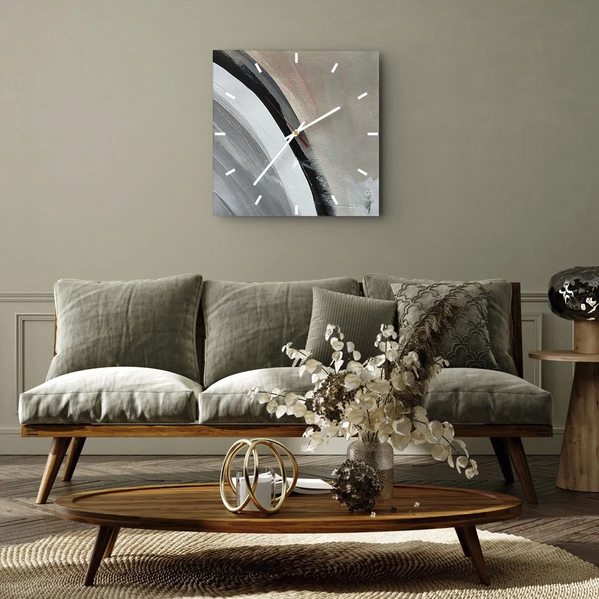 Horloge murale - Pendule murale - Composition : arc de noir et gris - 40x40 cm