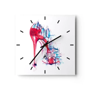 Horloge murale - Pendule murale - Talon aiguille rouge abstrait avec détails urbains - 30x30cm - L'élégance des grandes villes - Décoration murale moderne pour le salon et la chambre ARTTOR