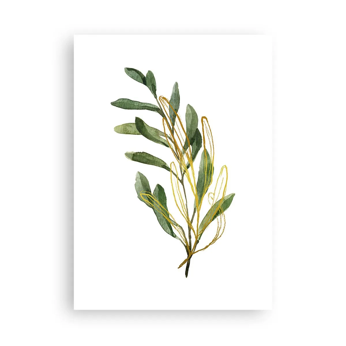 Affiche - Poster - Branche aquarelle aux délicats accents dorés - 50x70cm - Tout ce qui est bon - Décoration murale moderne pour le salon et la chambre ARTTOR