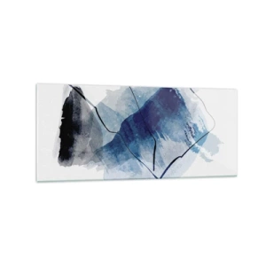 Impression sur verre - Image sur verre - Formes abstraites dans des tons de bleu avec des lignes délicates - 120x50cm - Montagne de glace - Décoration murale moderne pour le salon et la chambre ARTTOR