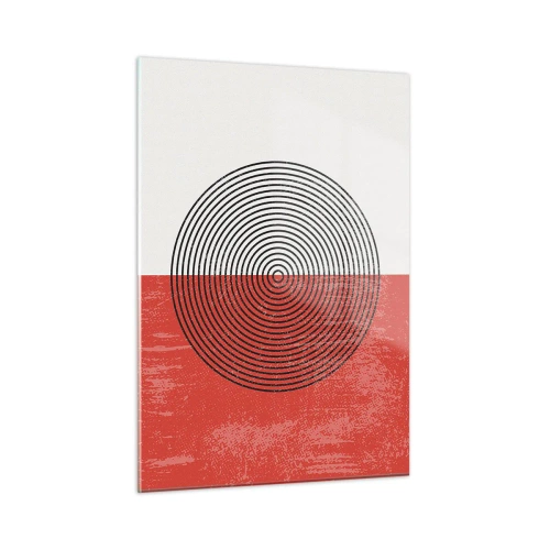 Impression sur verre - Image sur verre - Motif géométrique avec un cercle sur fond rouge et blanc - 50x70cm - Dans le mille - Décoration murale moderne pour le salon et la chambre ARTTOR
