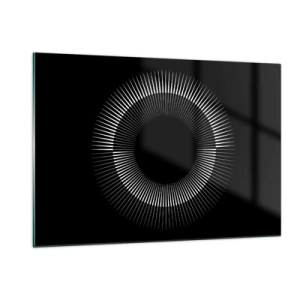 Impression sur verre - Image sur verre - Rayons blancs formant un cercle sur fond noir - 120x80cm - Soleil noir - Décoration murale moderne pour le salon et la chambre ARTTOR