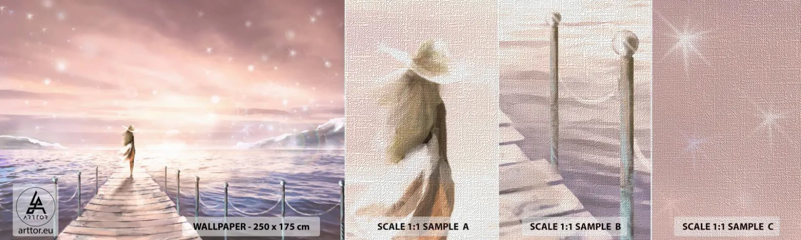 Échantillon de Papier Peint Premium Canvas - A la lumière d'un rêve - Paysage, Femme, Mer - 100x30 cm