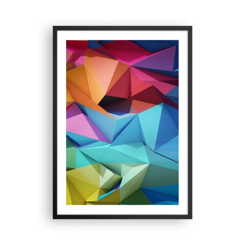 Affiche dans un cadre noir - Poster - Abstraction géométrique colorée avec des triangles - 50x70cm - Origami arc-en-ciel - Décoration murale moderne pour le salon et la chambre ARTTOR