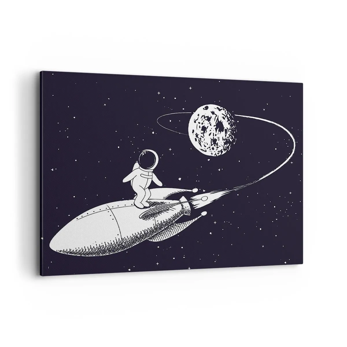Impression sur toile - Image sur toile - Astronaute sur une fusée dans l'espace - 100x70cm - Surfeur de l'espace - Décoration murale moderne pour le salon et la chambre ARTTOR