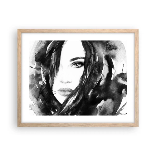 Affiche dans un chêne clair - Poster - Portrait d'une dame en noir et blanc - 50x40 cm