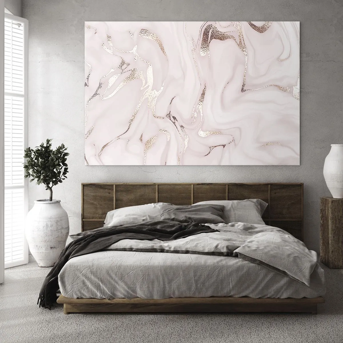 Impression sur verre - Image sur verre - Motif abstrait en marbre or rose - 70x50cm - Dans un châle rose - Décoration murale moderne pour le salon et la chambre ARTTOR