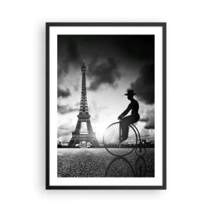 Affiche dans un cadre noir - Poster - Silhouette d'un cycliste sur fond de tour Eiffel - 50x70cm - Nostalgie de la Belle Epoque - Décoration murale moderne pour le salon et la chambre ARTTOR