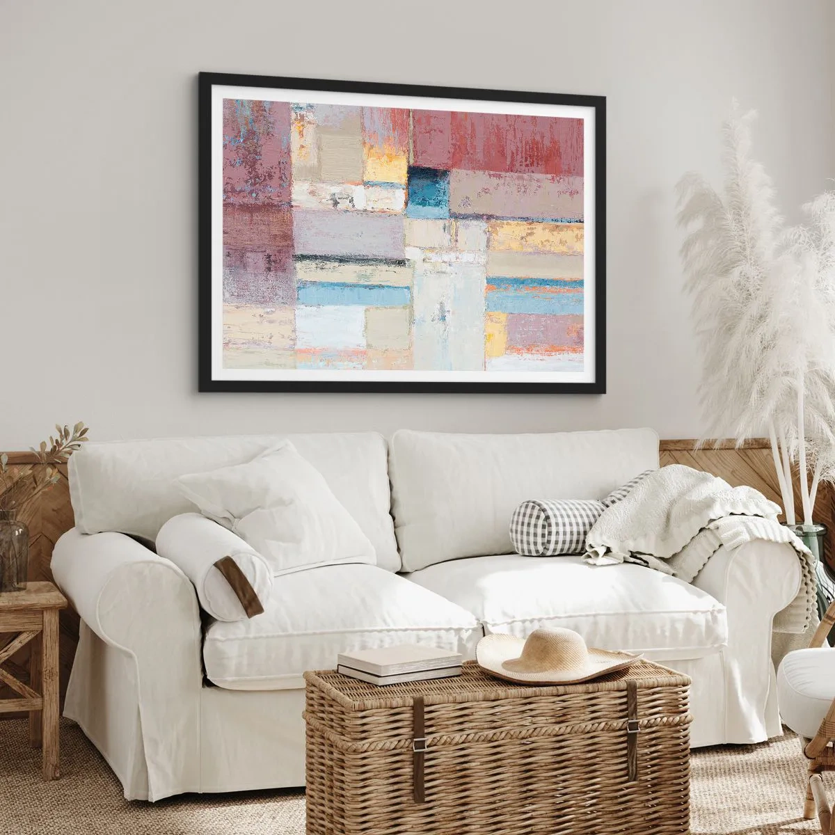 Affiche dans un cadre noir - Poster - Composition géométrique aux couleurs pastel - 70x50cm - Le calme de la géométrie - Décoration murale moderne pour le salon et la chambre ARTTOR