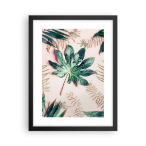 Affiche dans un cadre noir - Poster - Étude de verdure sur fond rose - 30x40 cm