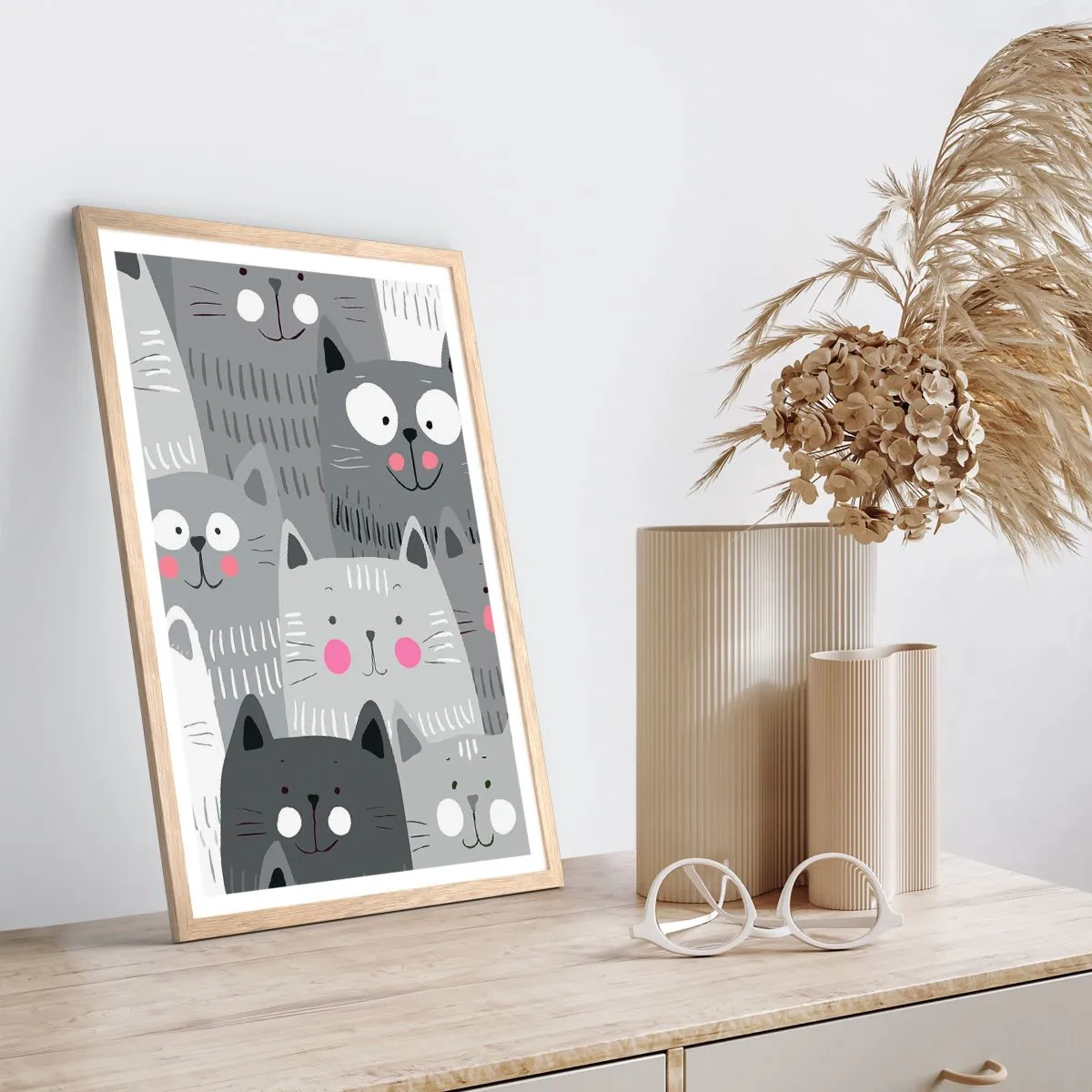 Affiche dans un chêne clair - Poster - Le monde des chats - 70x100 cm