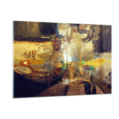 Impression sur verre - Image sur verre - Composition abstraite dans les tons d'or et de marron - 120x80cm - Froid, tiède, chaud - Décoration murale moderne pour le salon et la chambre ARTTOR