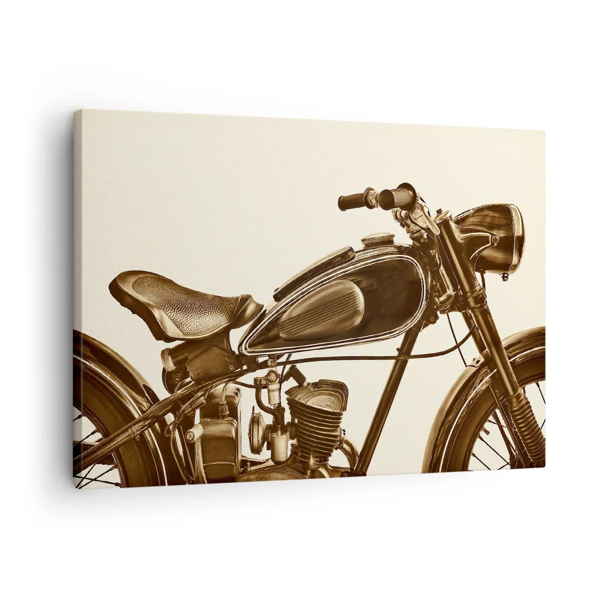 Impression sur toile - Image sur toile - Une moto rétro vintage sur fond clair - 70x50cm - Nostalgie du classique - Décoration murale moderne pour le salon et la chambre ARTTOR