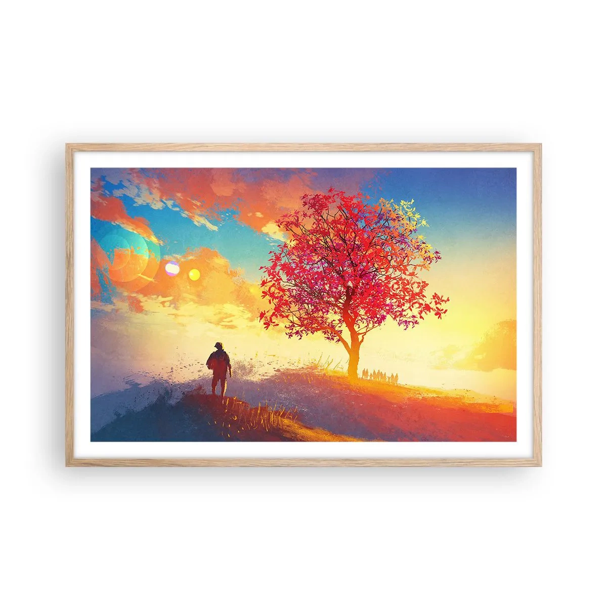 Affiche dans un chêne clair - Poster - Pèlerin à destination - 91x61 cm