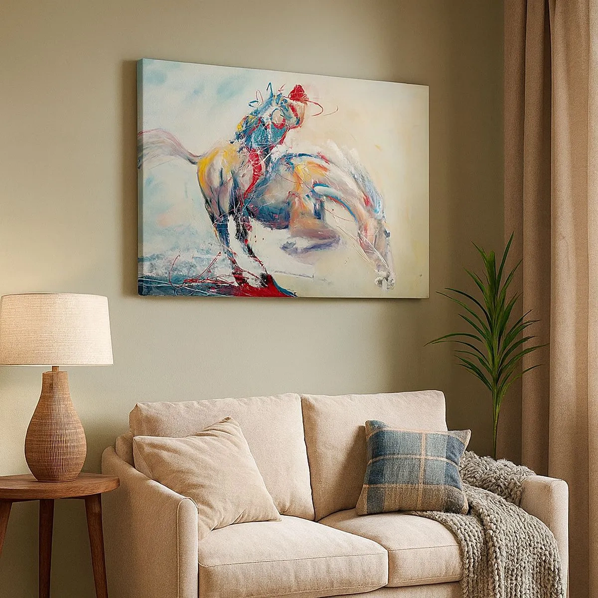 Impression sur toile - Image sur toile - Une image dynamique d'un cheval dans un style artistique abstrait. - 70x50cm - Accrochez-vous, nous décollons - Décoration murale moderne pour le salon et la chambre ARTTOR