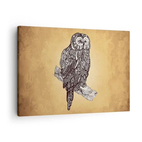 Impression sur toile - Image sur toile - Un hibou de style ornemental sur fond beige - 70x50cm - Ornements complexes de sagesse - Décoration murale moderne pour le salon et la chambre ARTTOR
