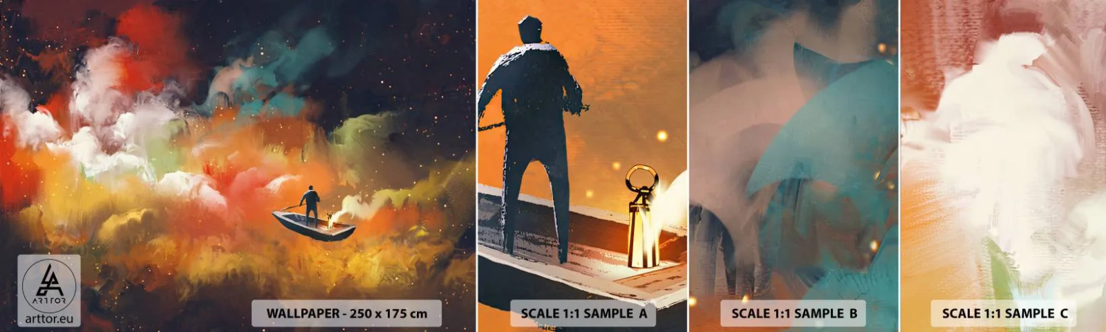 Échantillon De Papier Peint Standard Eco - En bateau à travers la galaxie - Abstraction, Fantaisie, Voyage - 100x30 cm